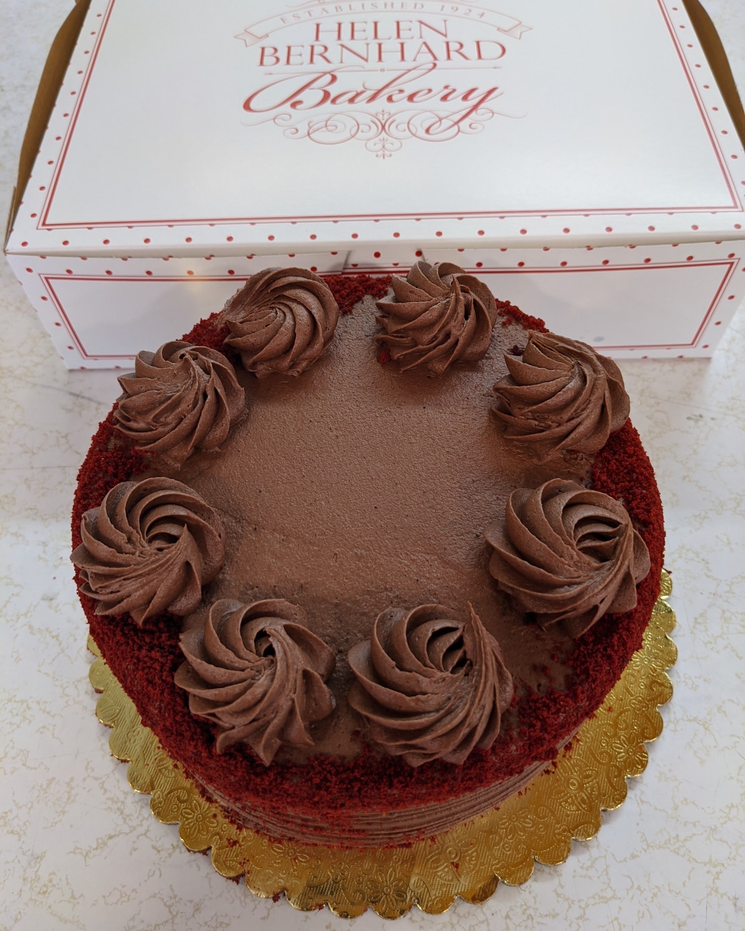Red Velvet cake with chocolate french cream icing