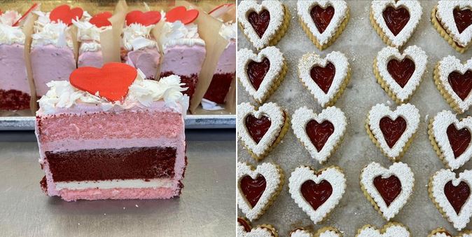 Pink champagne and red velvet cake