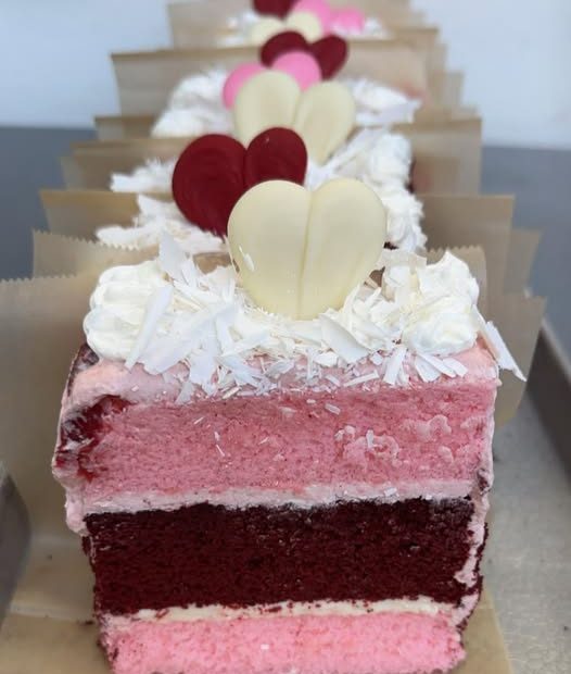 Pink champagne and red velvet cake