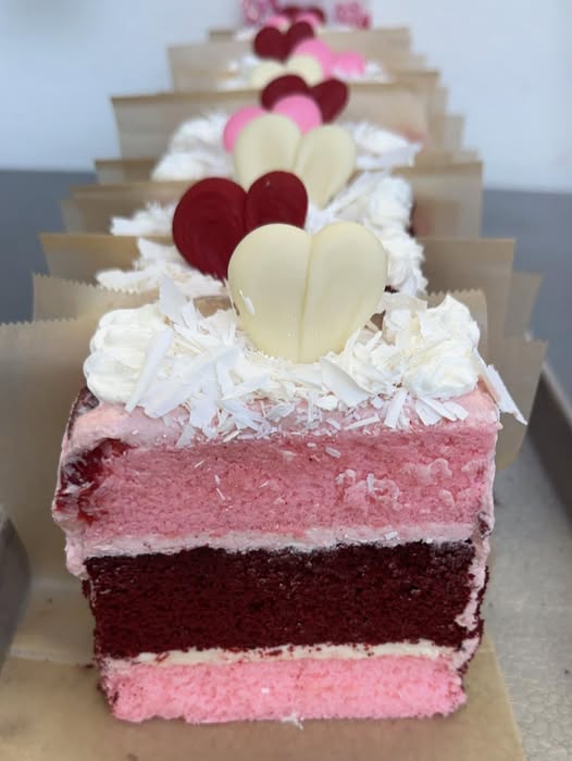 Pink champagne and red velvet cake