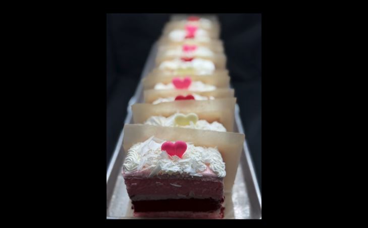 Pink champagne and red velvet cake